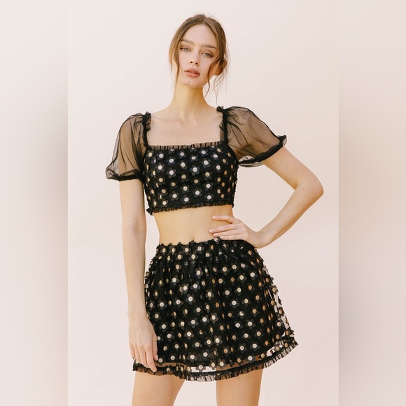 Storia Dresses & Skirts - Black Sequin Daisy Crop Top & Mini Skirt Set